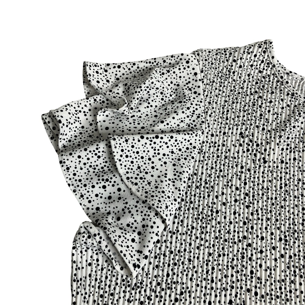 Adrianna Papell Blouse Women 1X White Polka Dot Ruffle Sleeve Smocked Top Plisse - Picture 7 of 12